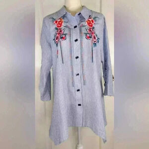 Caleaas Blouse Tunic Large Floral Roll Contrasting‎ Fabric Embroidered size XL